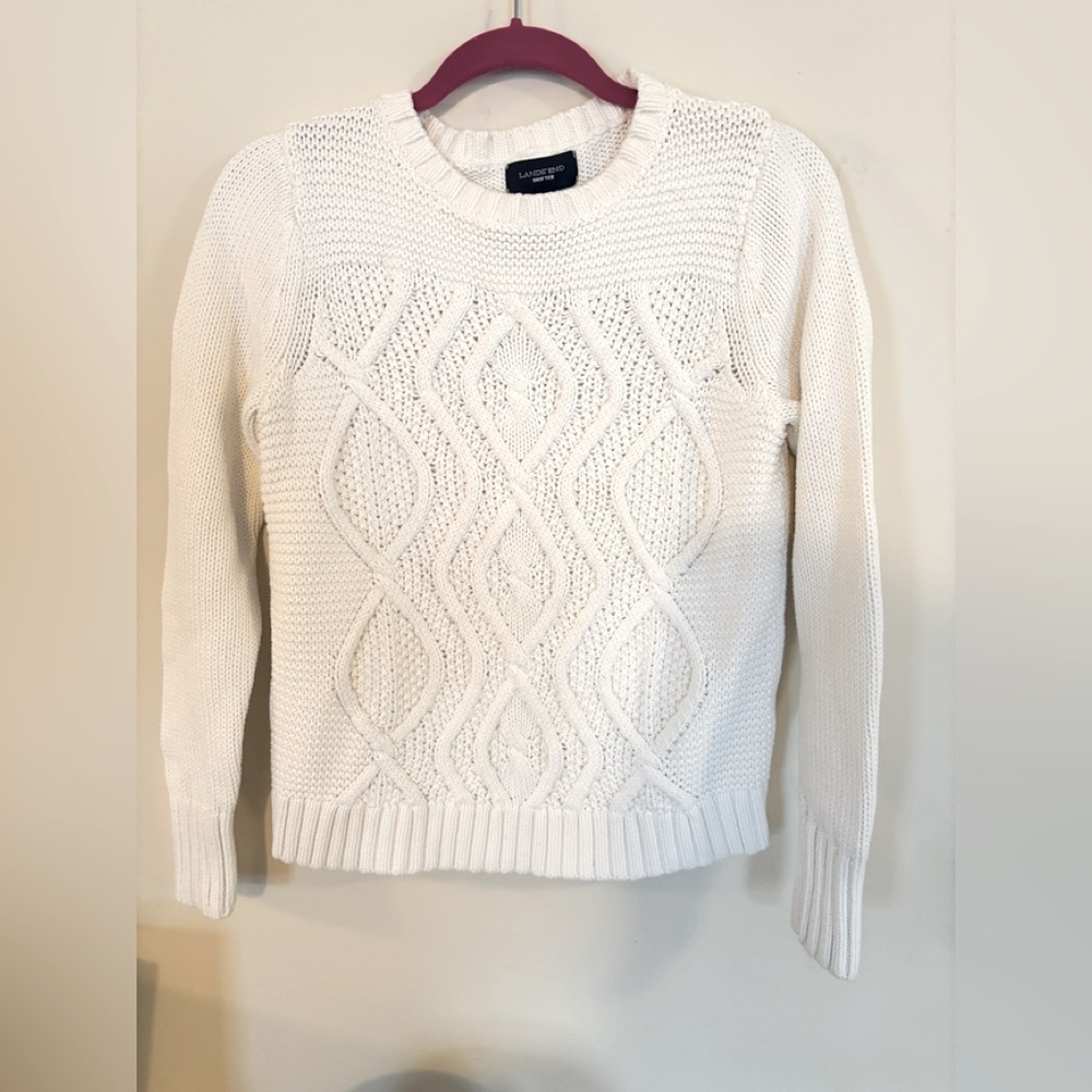 Lands’ End Cable Knit Cream Sweater med